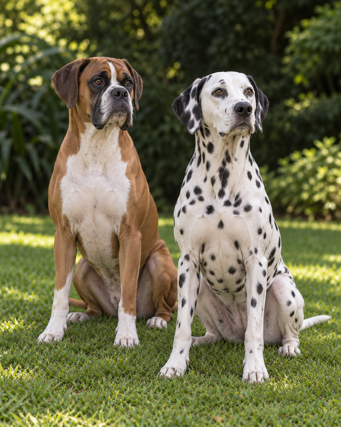 Golden Retriever e Pointer Inglês em um jardim
