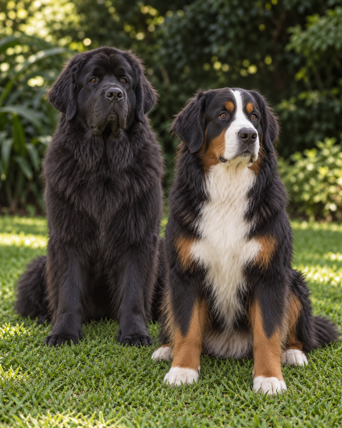 Golden Retriever e Pointer Inglês em um jardim